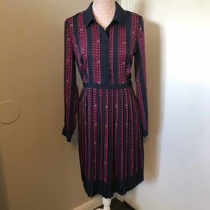 MODCLOTH bumble bee pleated stripped blue dress